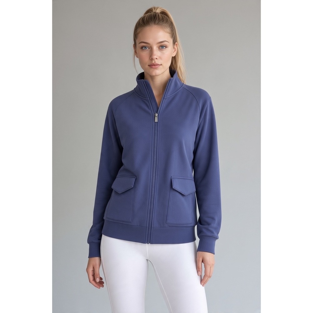 Mondetta Women Blue Full Zip Mock Neck Active Jacket Size Large Athleisure